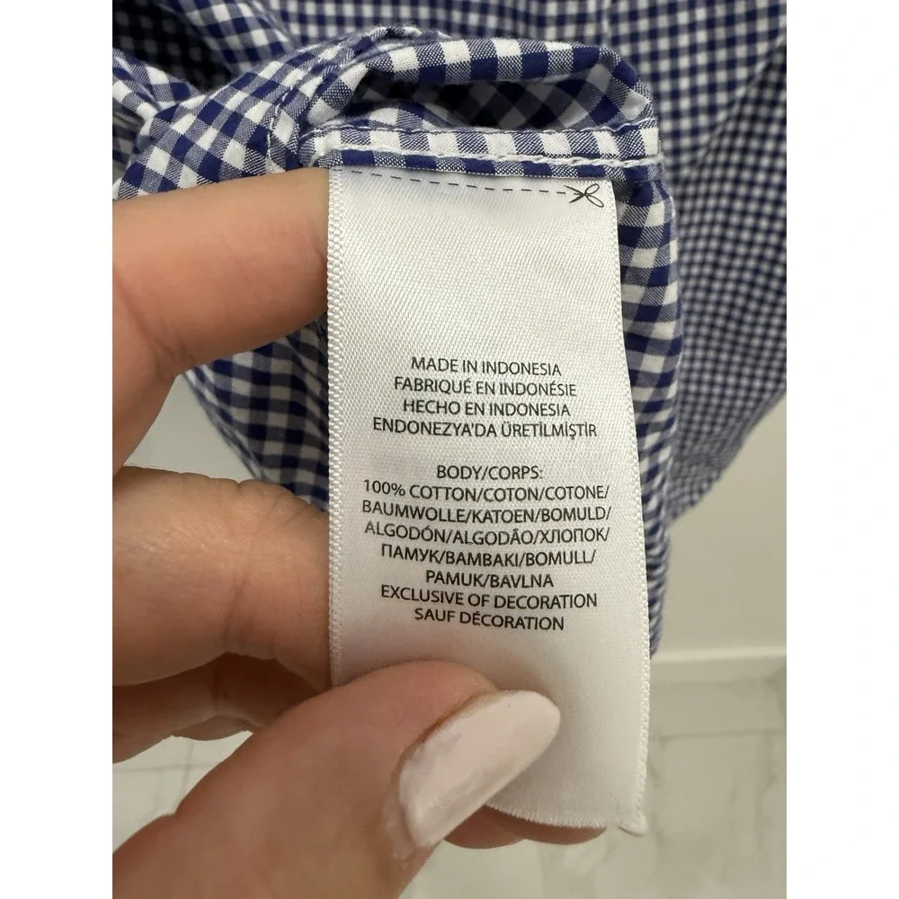 Ralph Lauren Boys Blue White Gingham Button Front Shirt Cotton Size Large 14-16